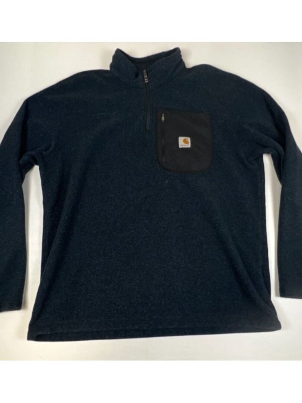 Carhartt Men L Relaxed Fit Blue Quarter Zip Fleece Pullover Sweater Workwear